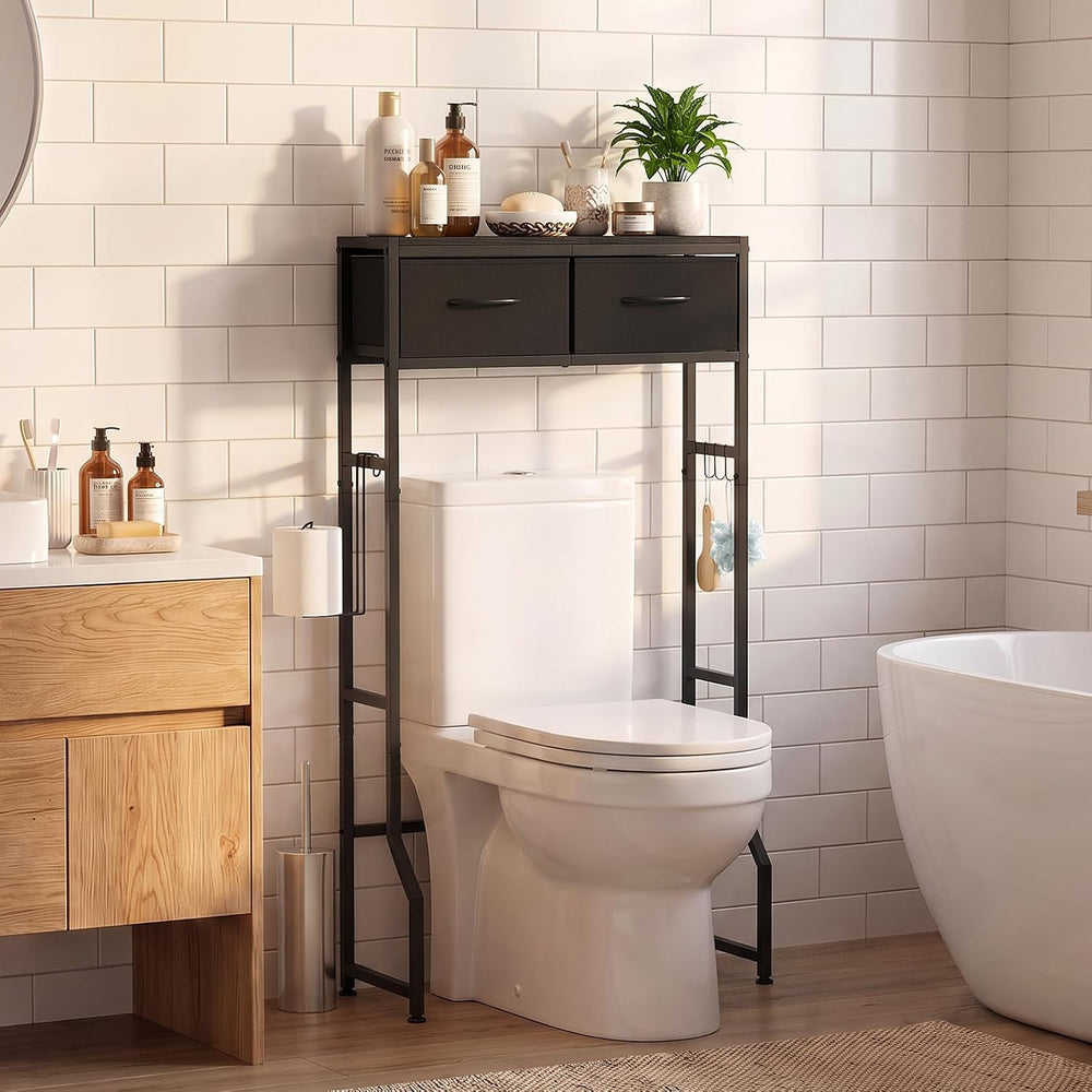 2-Tier Over The Toilet Storage Shelf with 2 Fabric Drawers