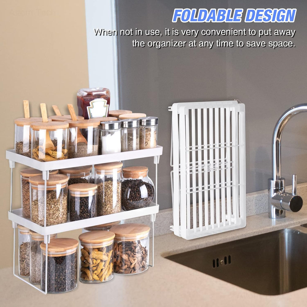 NiHome 8-Pack Stackable Plastic Kitchen Storage Shelf Foldable Rack, White