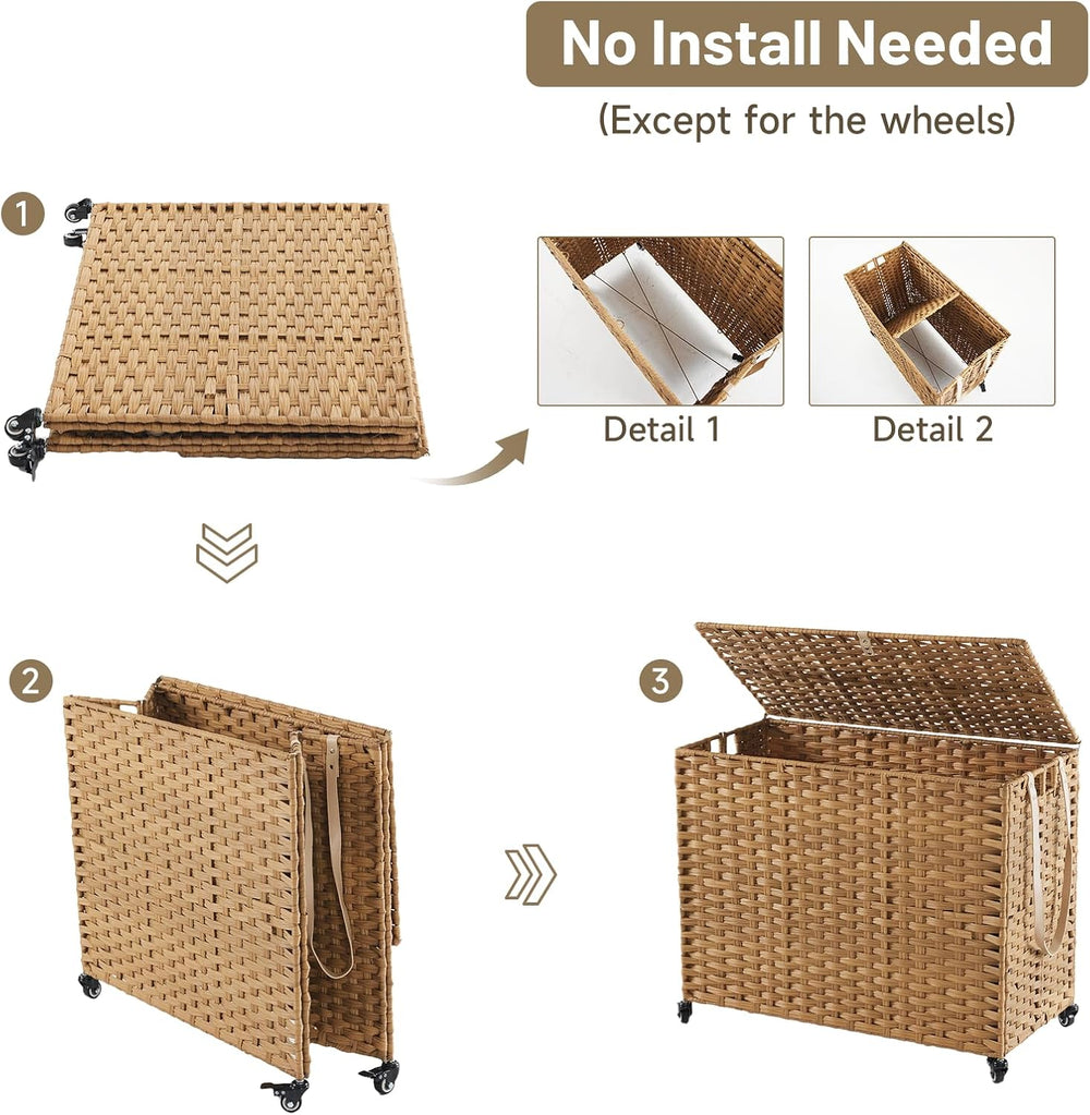 Laundry Hamper with Wheels, 52.8 Gallon(200L) Rolling Laundry Basket with Lid...