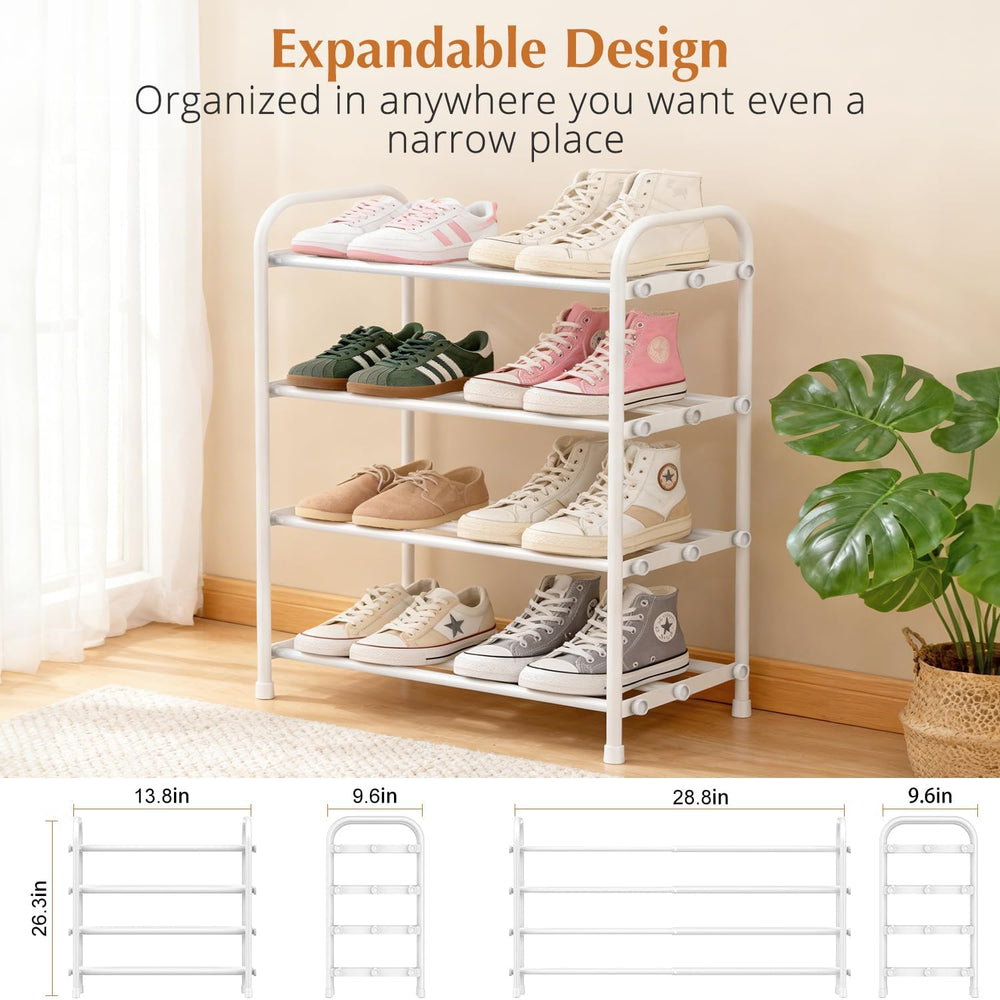 Expandable Shoe Rack for Closet & Entryway, Shoe Organizer, 4-Tier, White