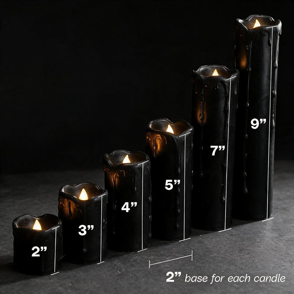 6 Pack LED Flickering Flameless Black Melting Drip Pillar Candles with Timer,...