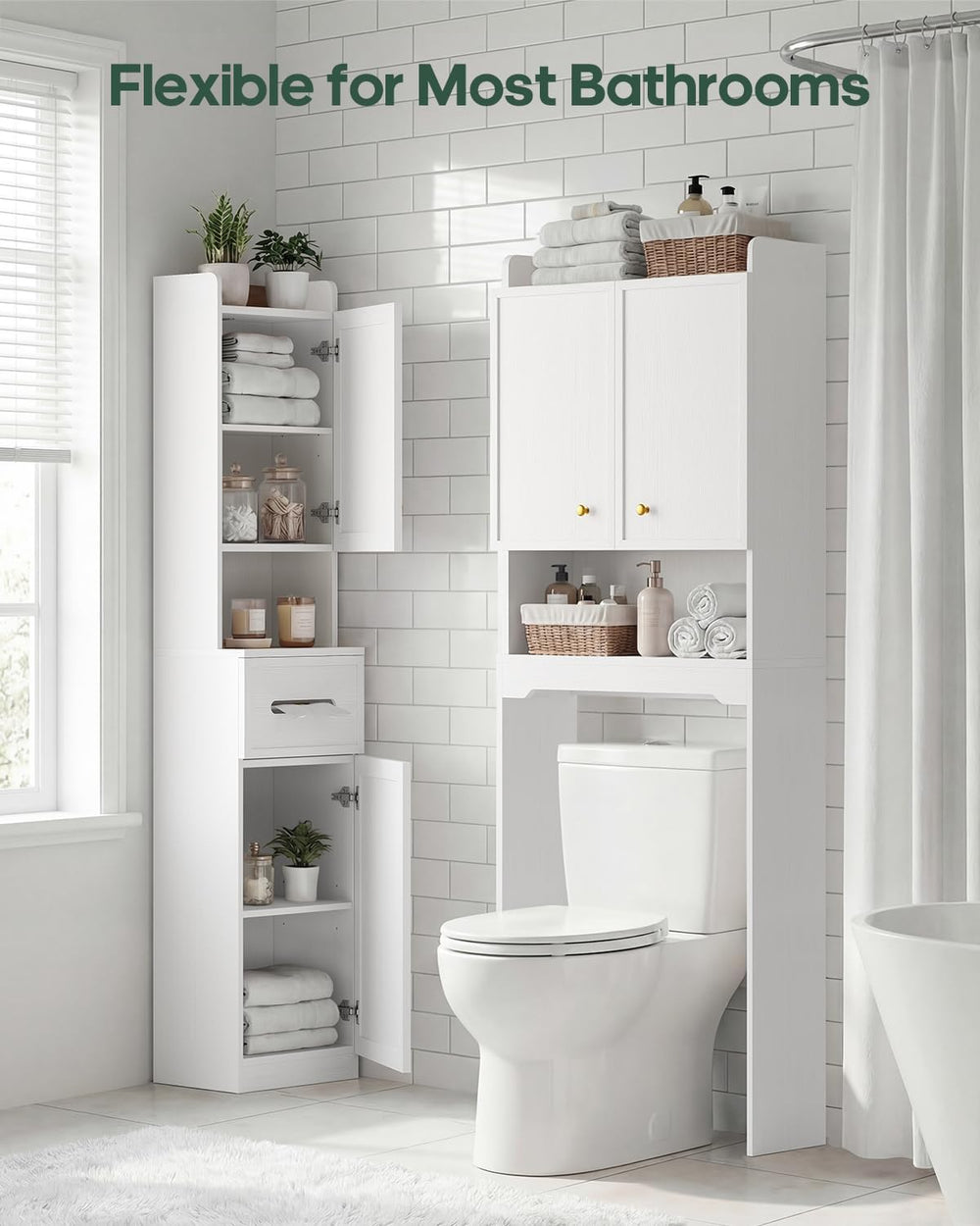 7-Tier Over Toilet Storage Cabinet, 2-in-1, Separable Bathroom Storage