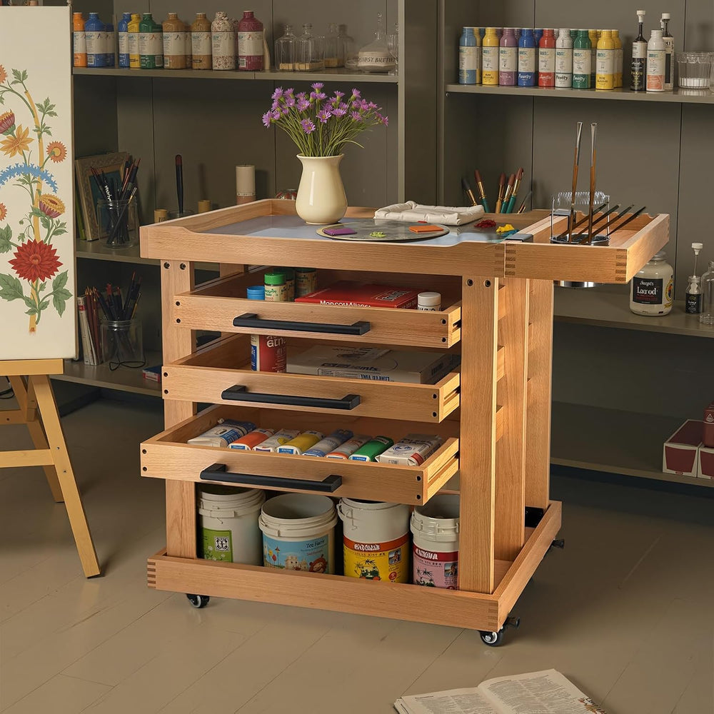 Art Supplies Storage 5-Tier Cart, Beech Wood Rolling Cart