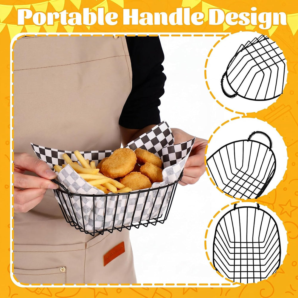 24 Pack Metal Bread Basket Set with 100 Plaid Liners Wire,Black
