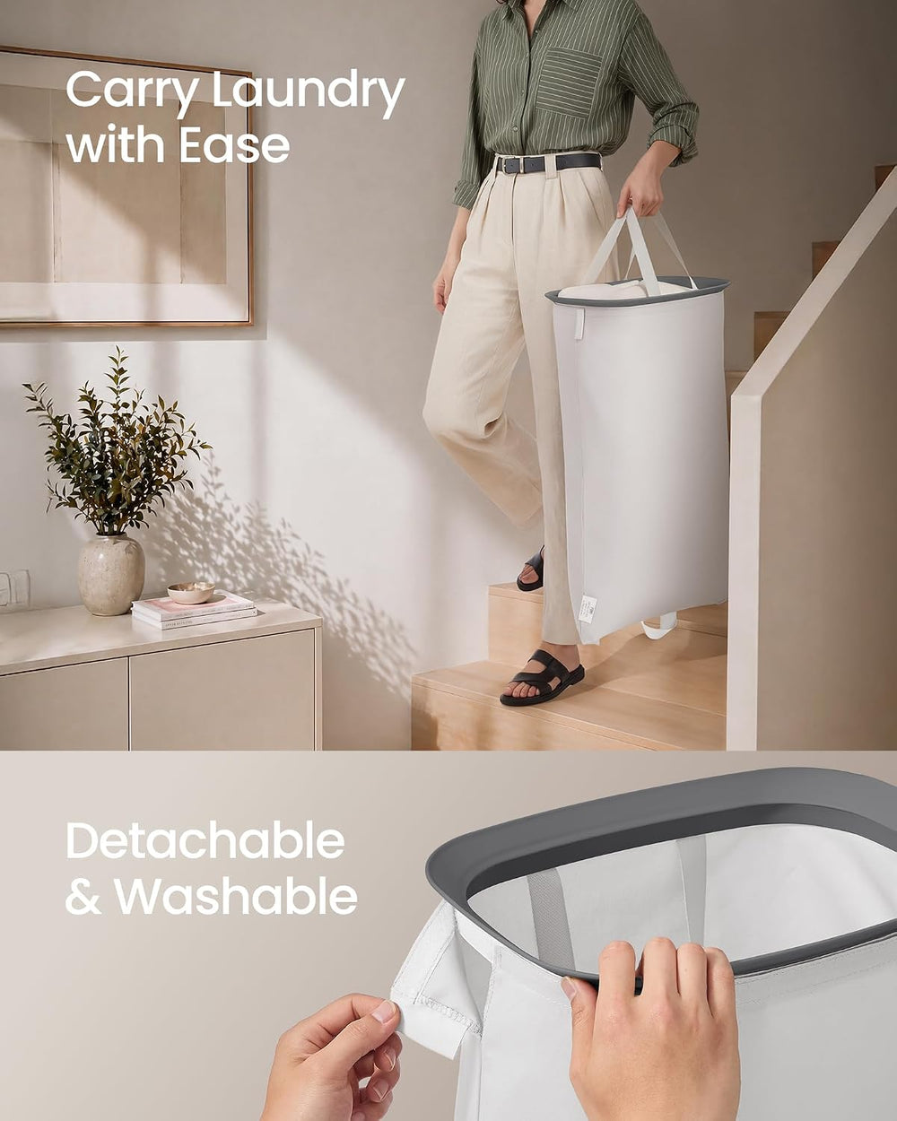 SONGMICS Laundry Hamper with Lid and Pedal, 160L Laundry Basket,2 Sections