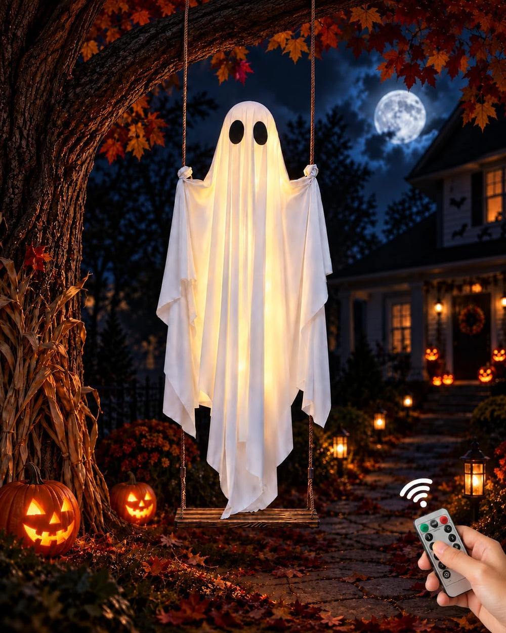 Halloween Decorations Outdoor, 6.5 FT Large Hanging Swinging Ghost Decor