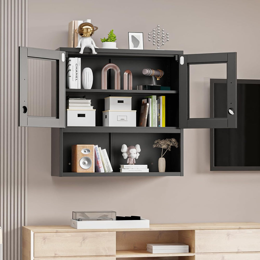 VINGLI Metal Wall Cabinet with Locking Glass Doors, Adjustable Shelf, Wall Mo...