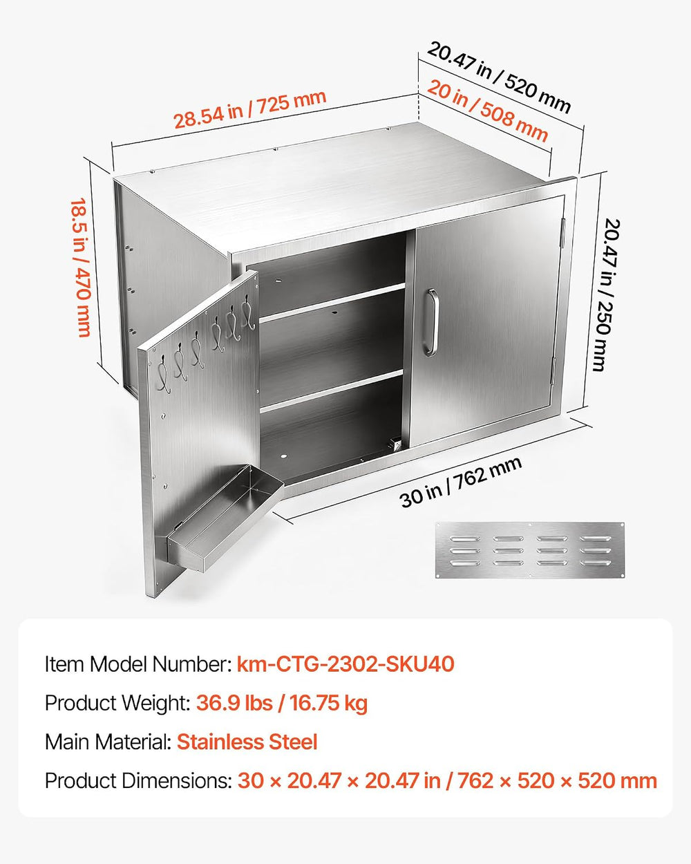 VEVOR Outdoor Kitchen Drawers, 30"W x 20"H x 20"D, Cabinet/Tra...