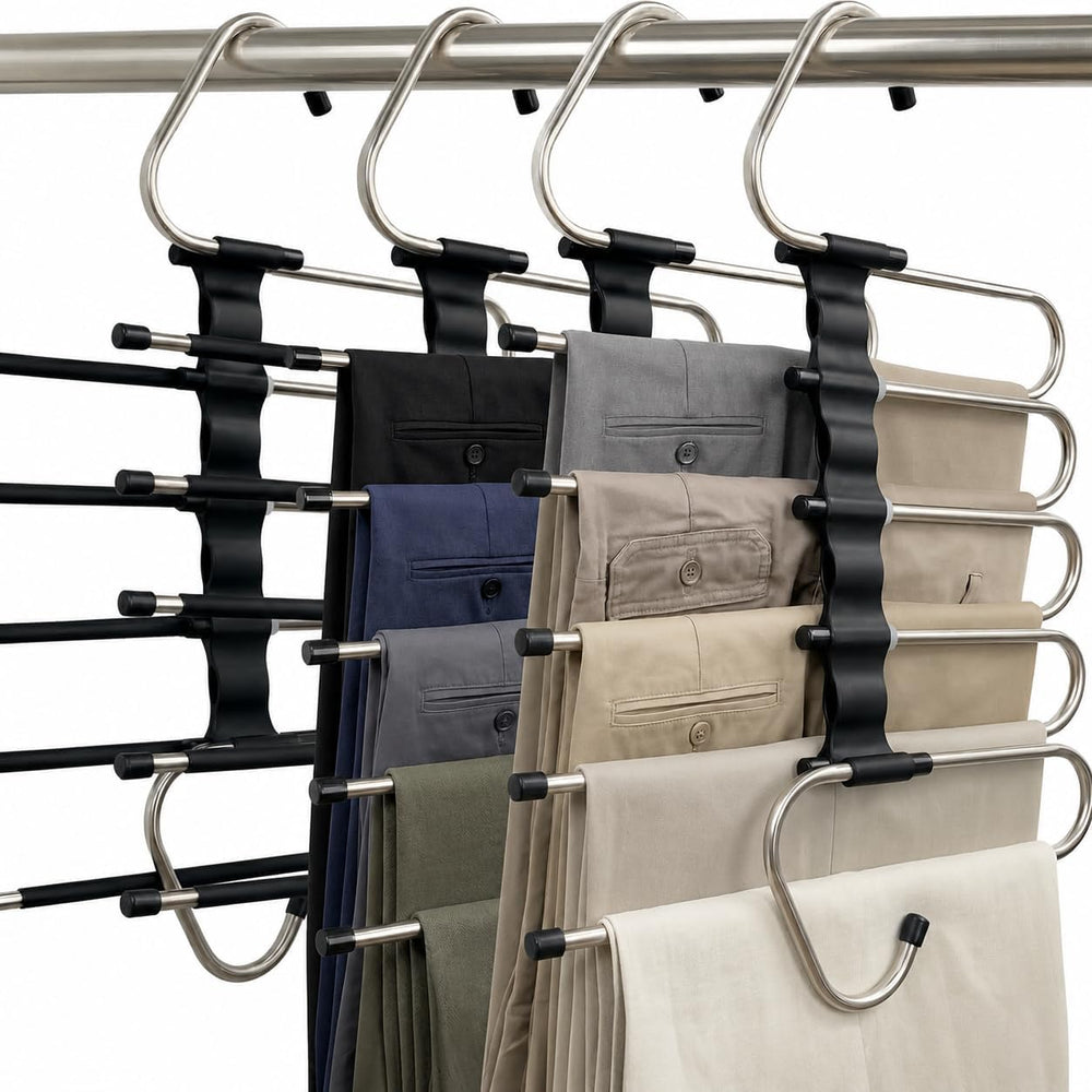 Space-Saving Pants Hangers, 5-Tier, 20 Clips, 4 Pack