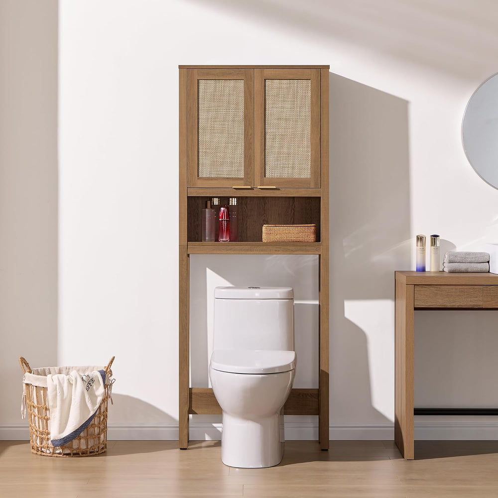 SICOTAS Over the Toilet Storage Cabinet, Rattan Door Bathroom Organizer