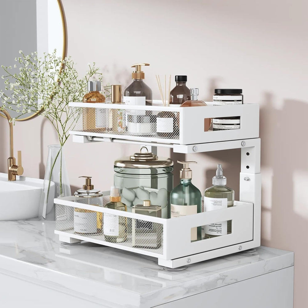 Under Sink Organizer, 2-Tier Dual Pull Out Cabinet Organizer Drawers With Smo...