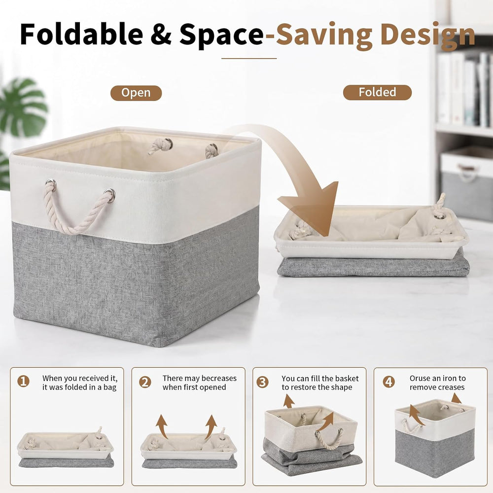 13×15×13 Inch Foldable Fabric Storage Basket with Handles (6 Pack)