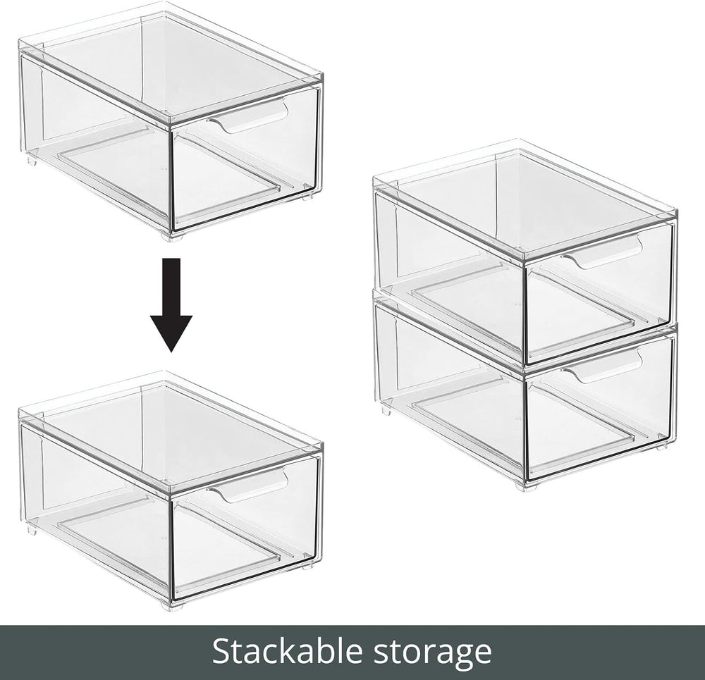 mDesign Plastic Bathroom Organizer Bin w/Pull Out Drawer - Slim Stackable Sto...