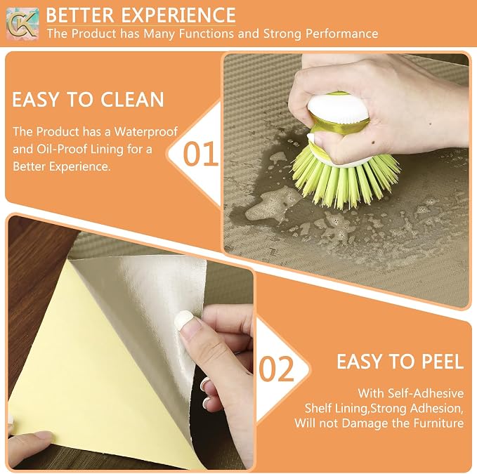Self-Adhesive Shelf Liner Kitchen Liner, Waterproof Backed Paper Easy Peel and