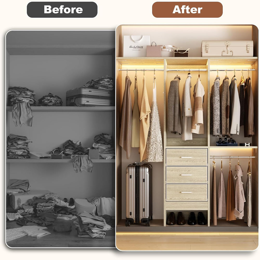Besiost 4FT Small Closet System with 3 Fabric Drawers, 48'' Closet Or...