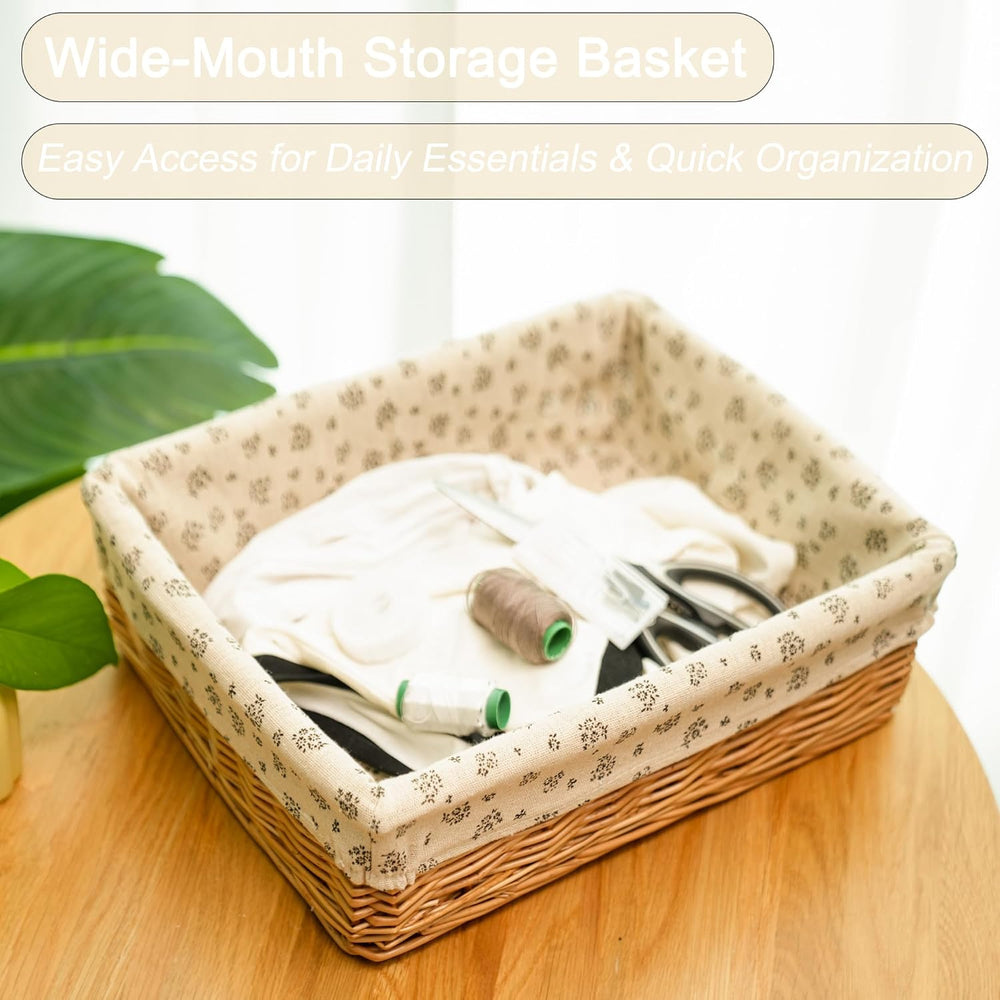 Handwoven Small Wicker Storage Basket with Liner for Organizing