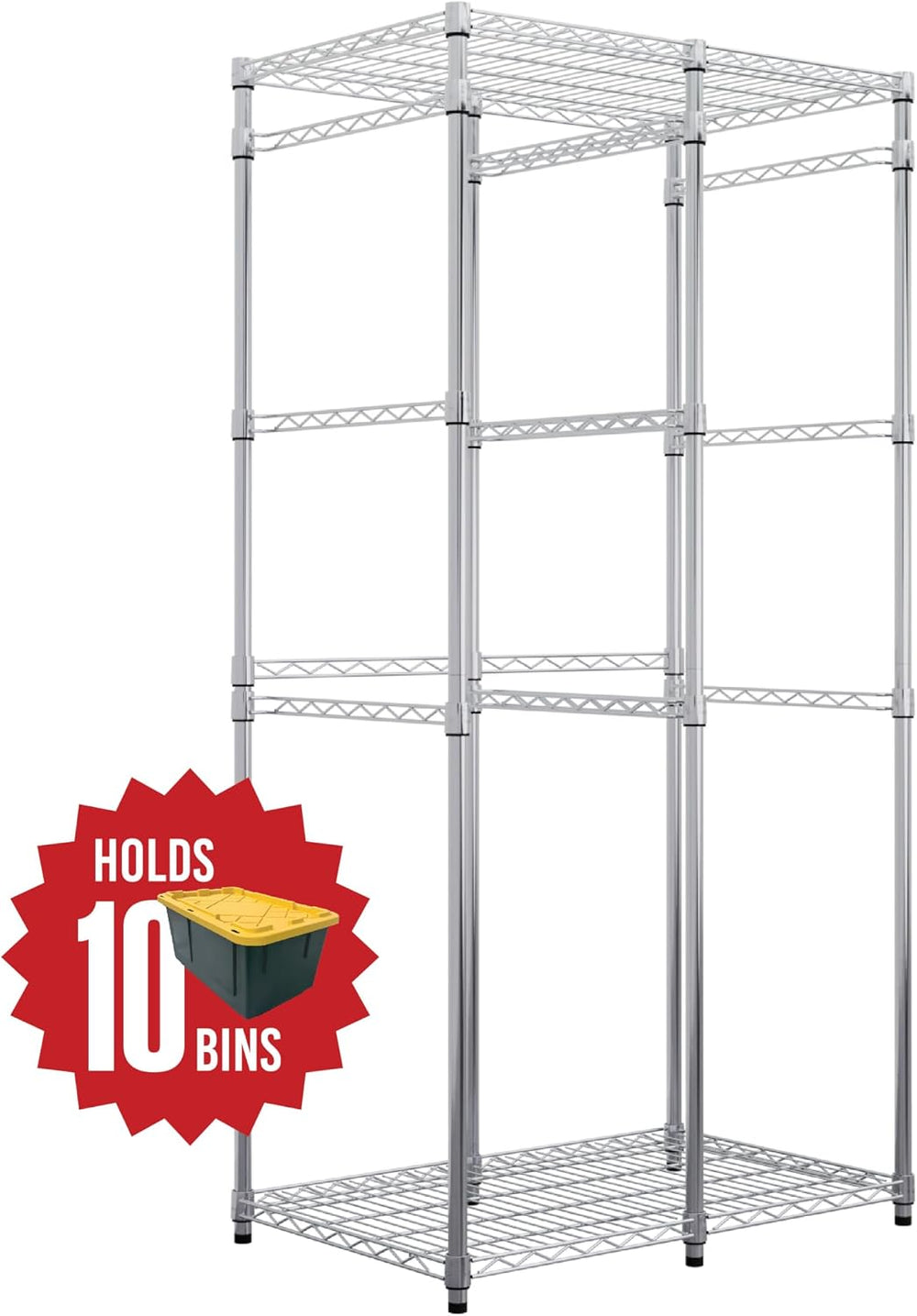 SafeRacks 12 Gallon Tote Storage Rack with 10 Bins and Lids, 5-Tier, Silver