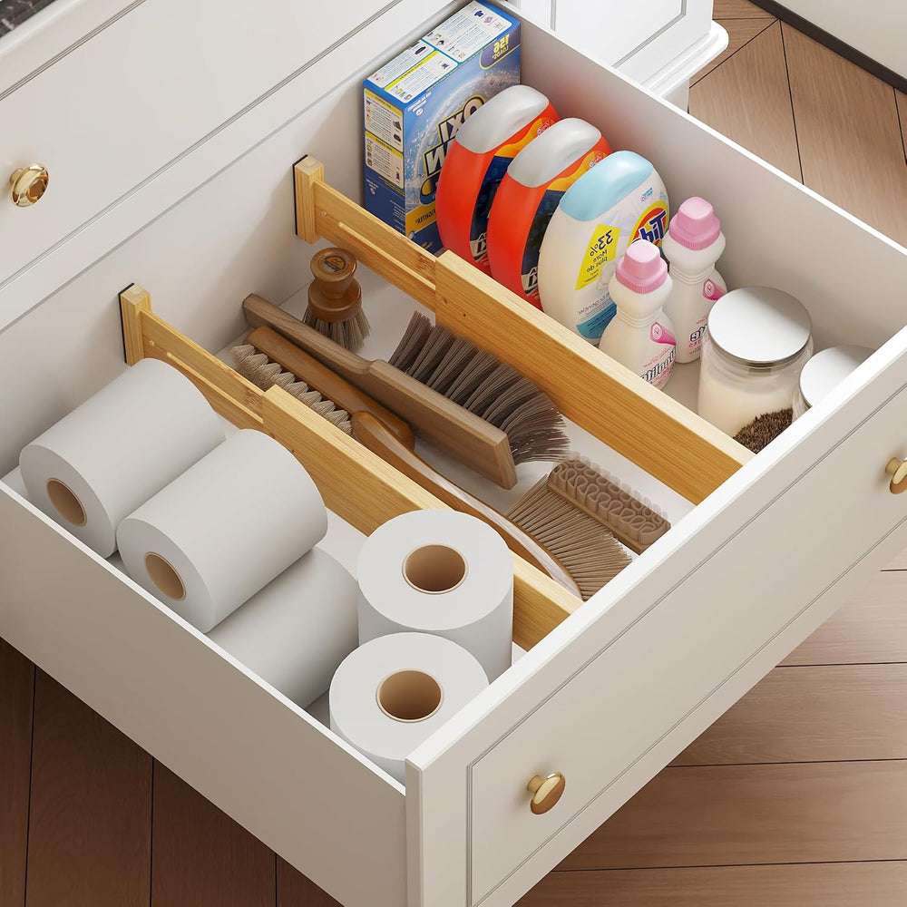 BAMEOS Bamboo Expandable Drawer Dividers – Fits 13.3"–19" Drawers, ...