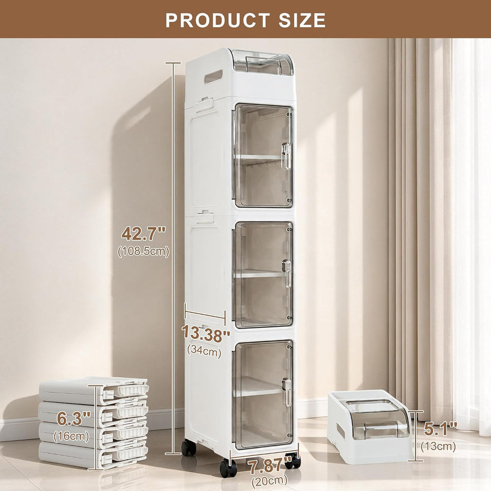 Slim Bathroom Storage Cabinet with Wheels, 4-Tier Narrow Organizer