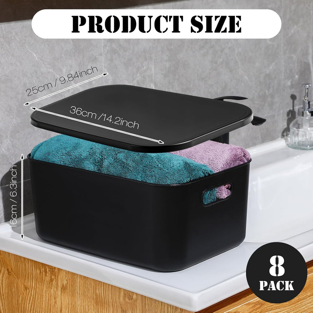 Hoolerry 8 Pieces Storage Bins, 13.8 x 9.8 x 5.9 Inch, Black