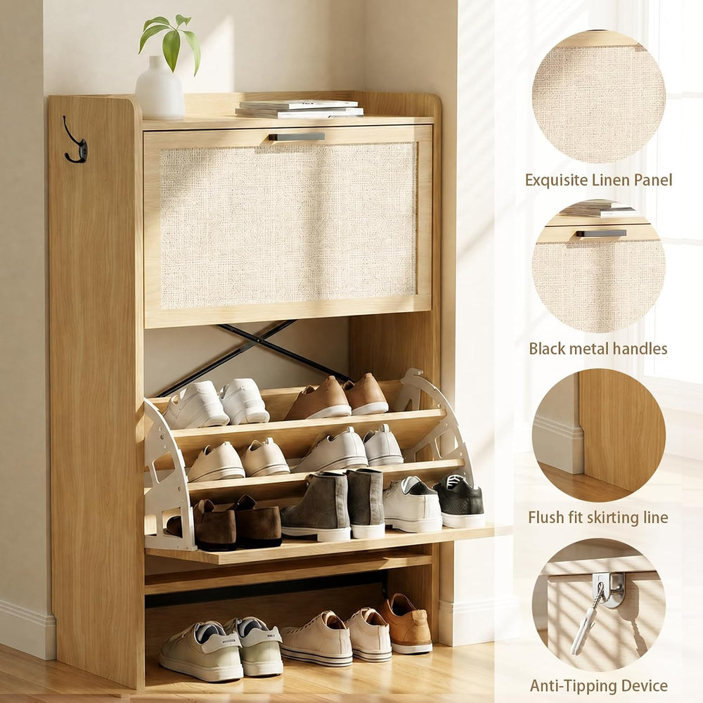 Shoe Storage Cabinet for Entryway, 2 Flip Drawers with 3-Tier Rack Each, 6-La...