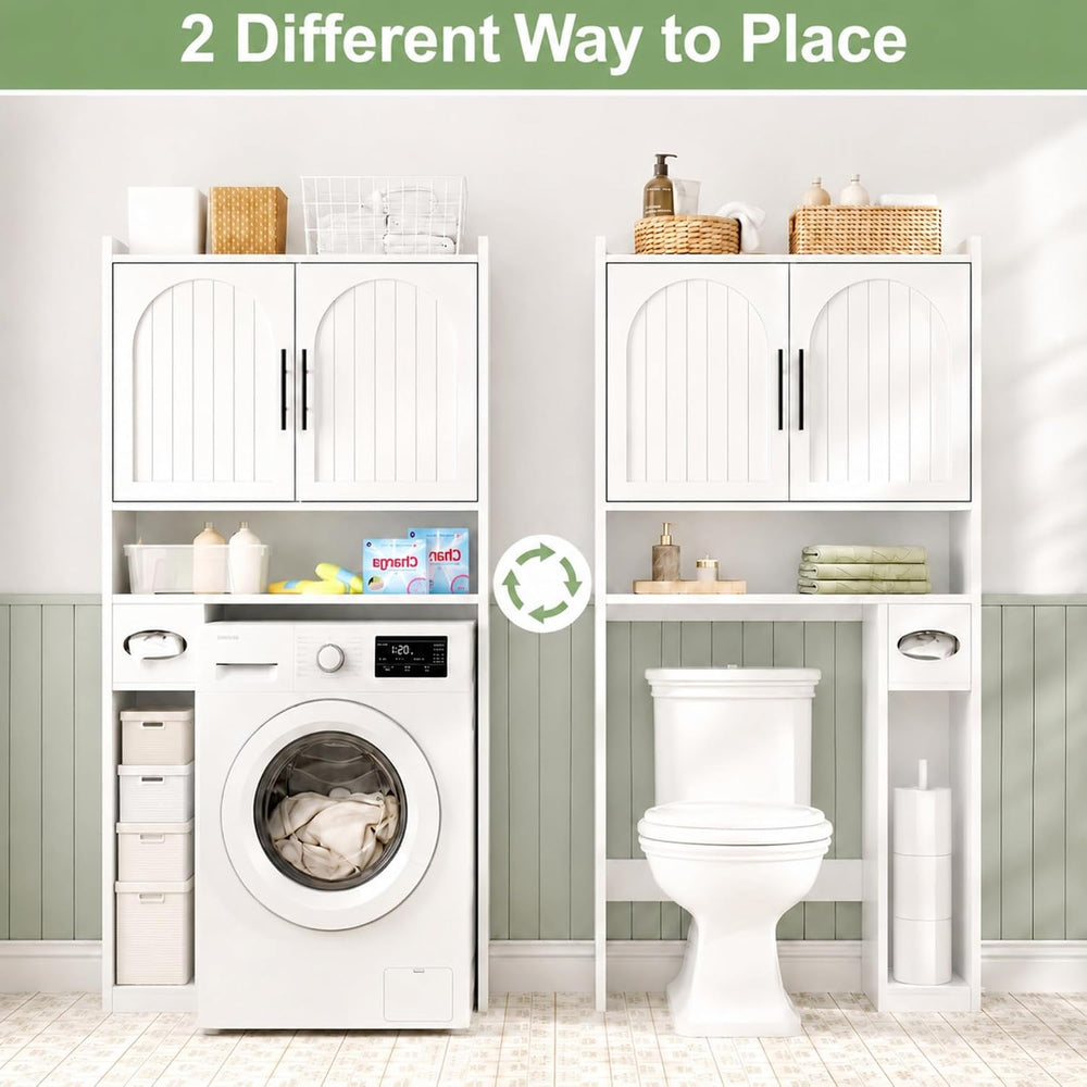 34"W Over the Toilet Storage Cabinet with Arched Doors, Wood