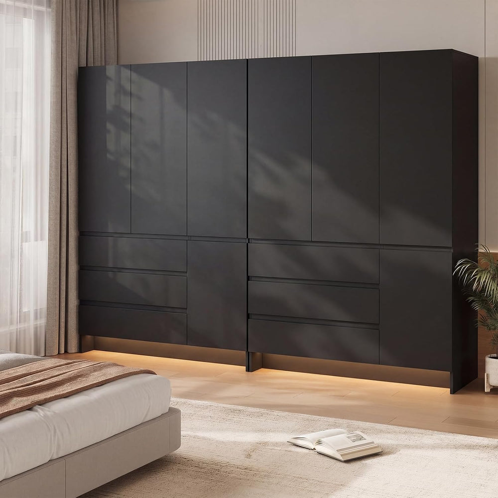 VOWNER Armoire Wardrobe Closet with 4 Doors, Bedroom Armoire with Mirrors