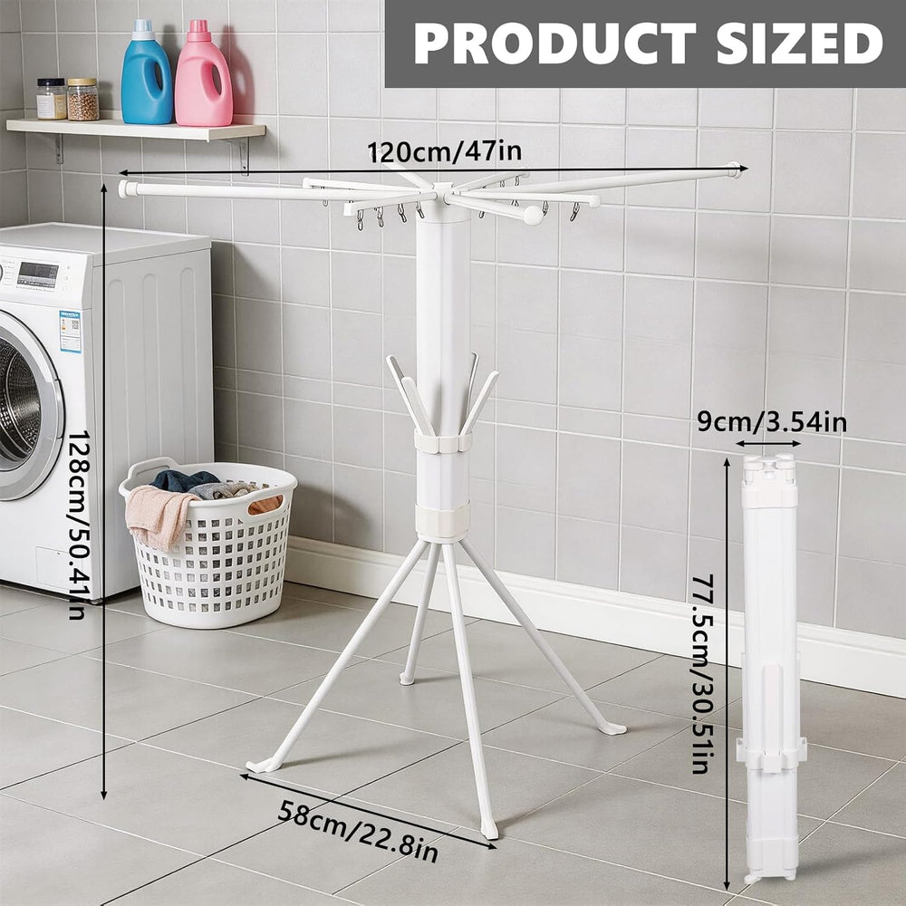 Foldable Four-Legged Clothes Drying Rack Extendable with 16 Clips