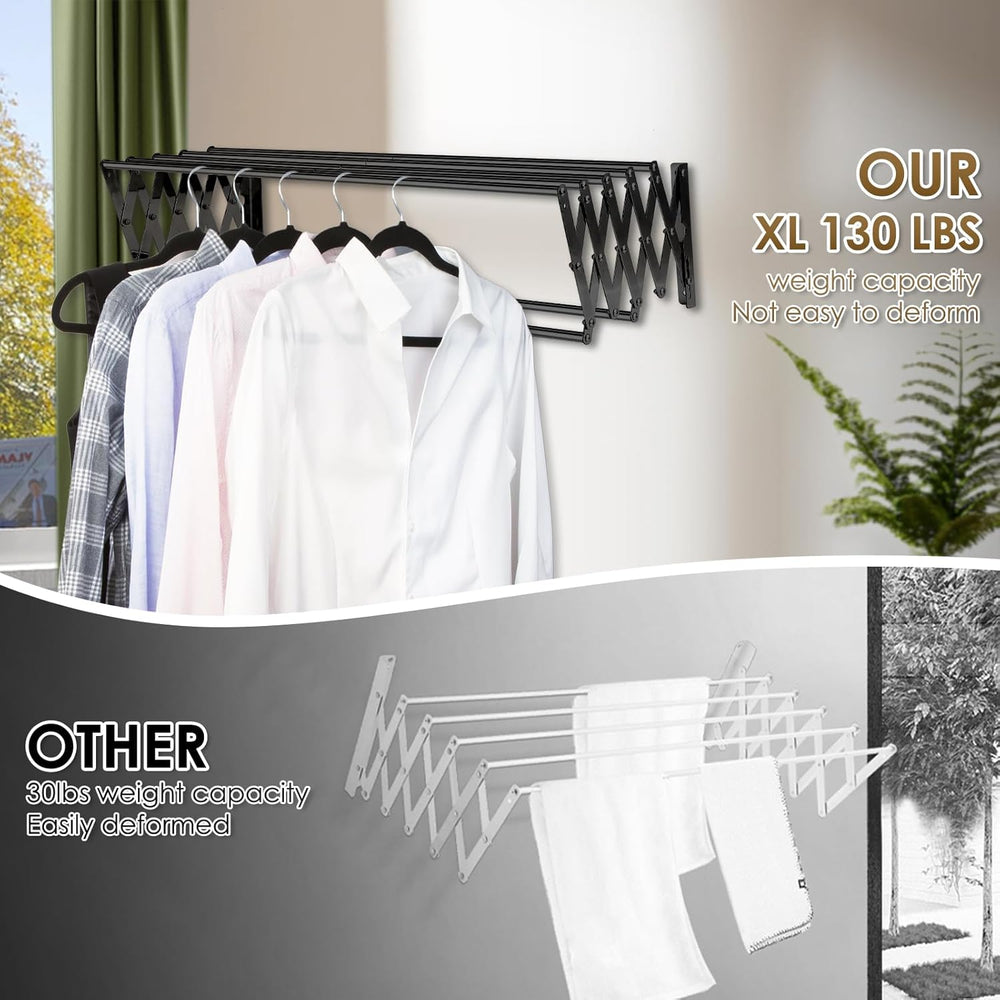 XL-31.5" Wall Clothes Drying Rack, Retractable Mounted Rack Black