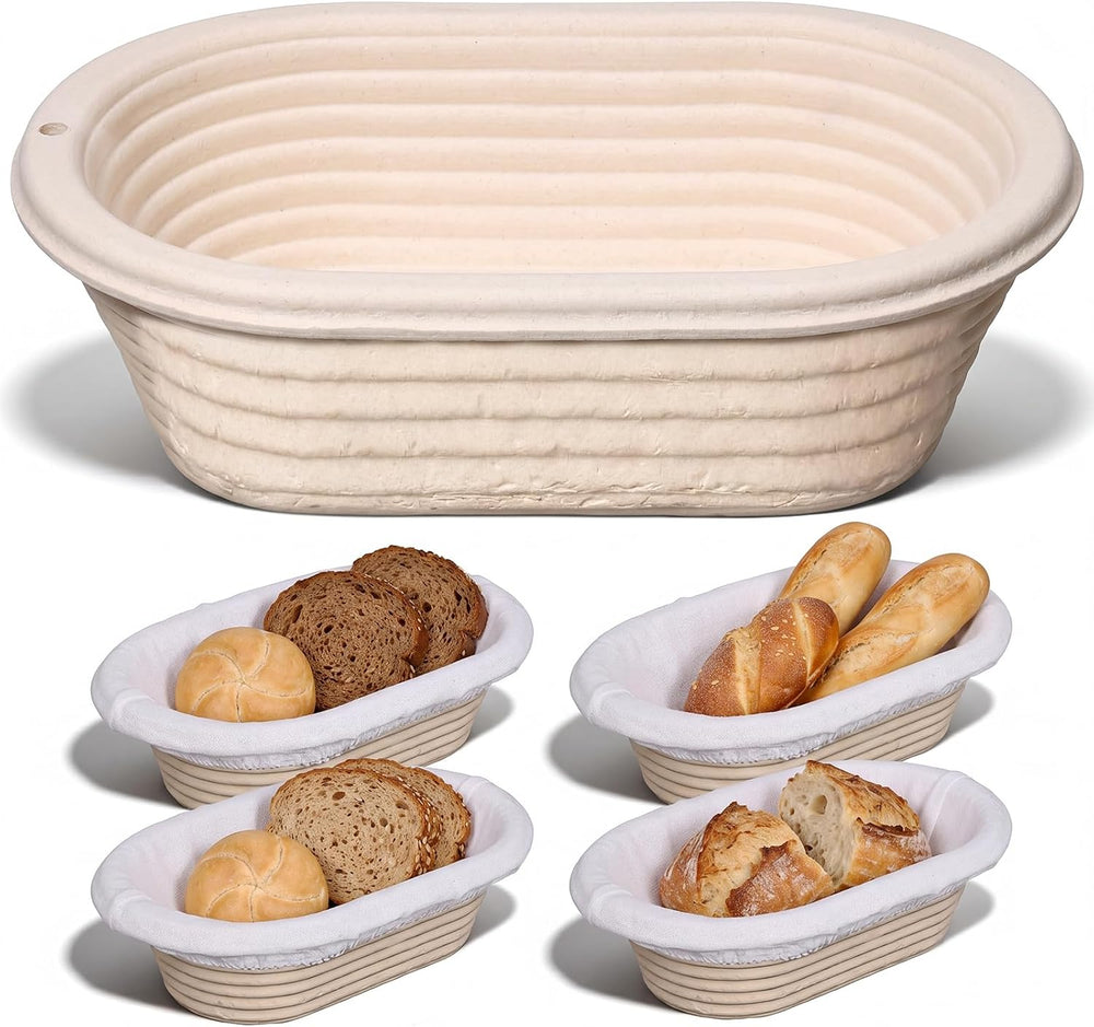 4 Pack Banneton Bread Proofing Basket Wood Pulp, Beige, Oval