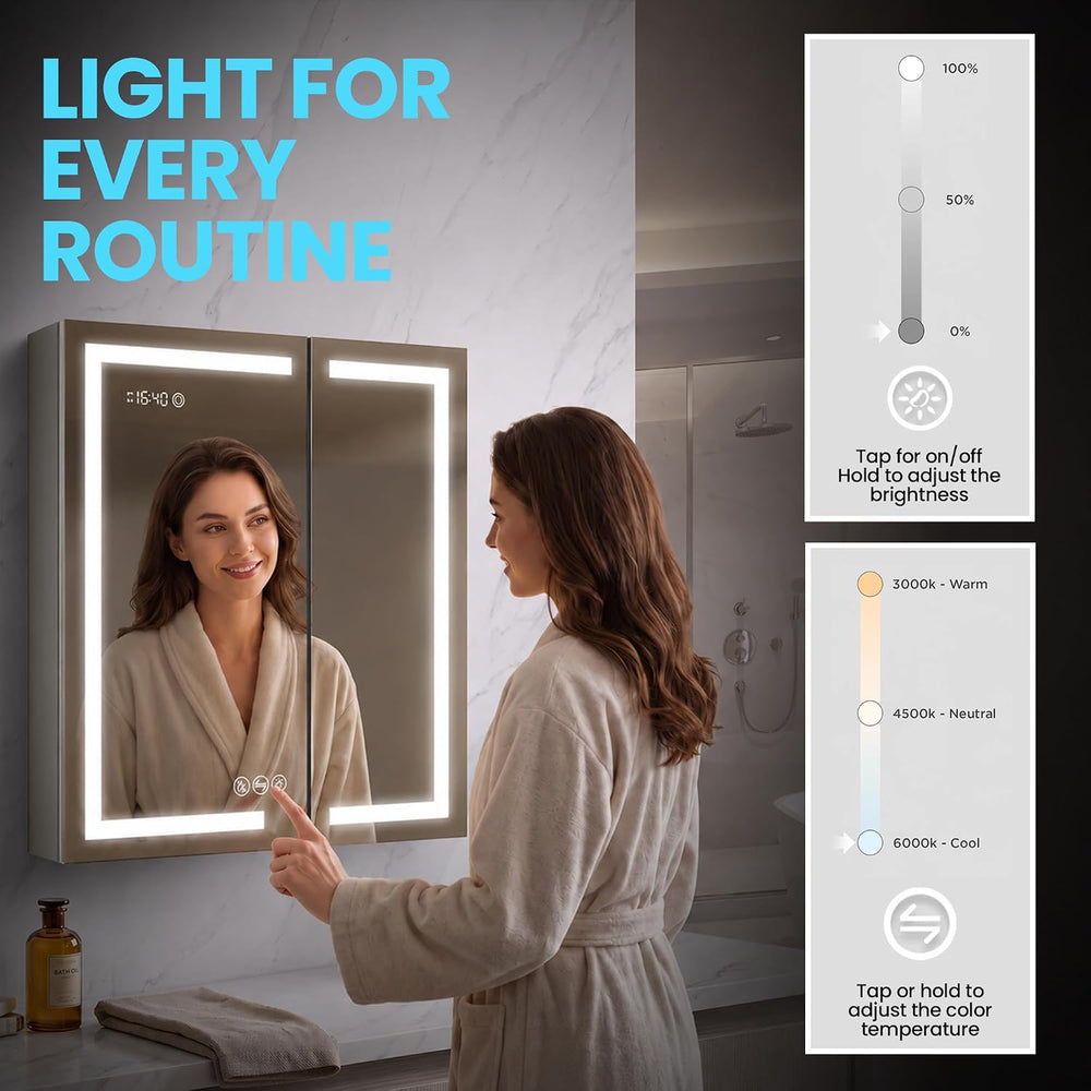 BLOSSOM Recessed or Surface LED Mirror Medicine Cabinet with Lights, LED Medi...