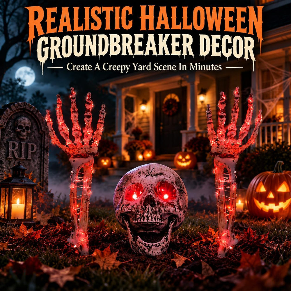 FLYSNK Lighted Halloween Skeleton Groundbreaker Decorations Outdoor, Spooky S...