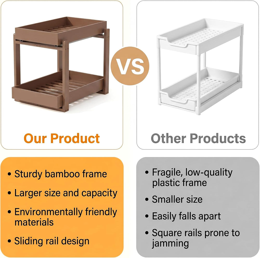 Bamboo Under Sink Storage 2 Tier Pull Out Cabinet Organizer