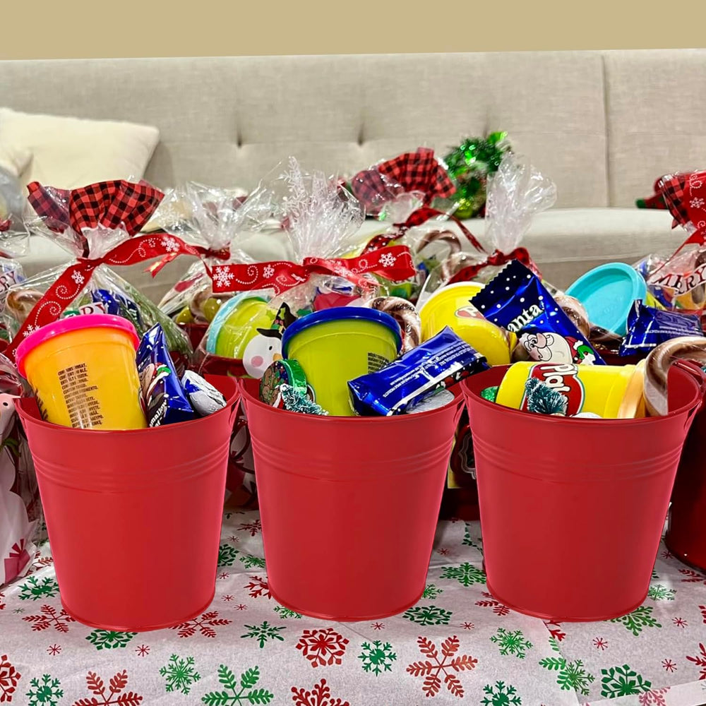 20 Pack 4 Inch Red Mini Metal Bucket, Elegant Galvanized Buckets with Handles...