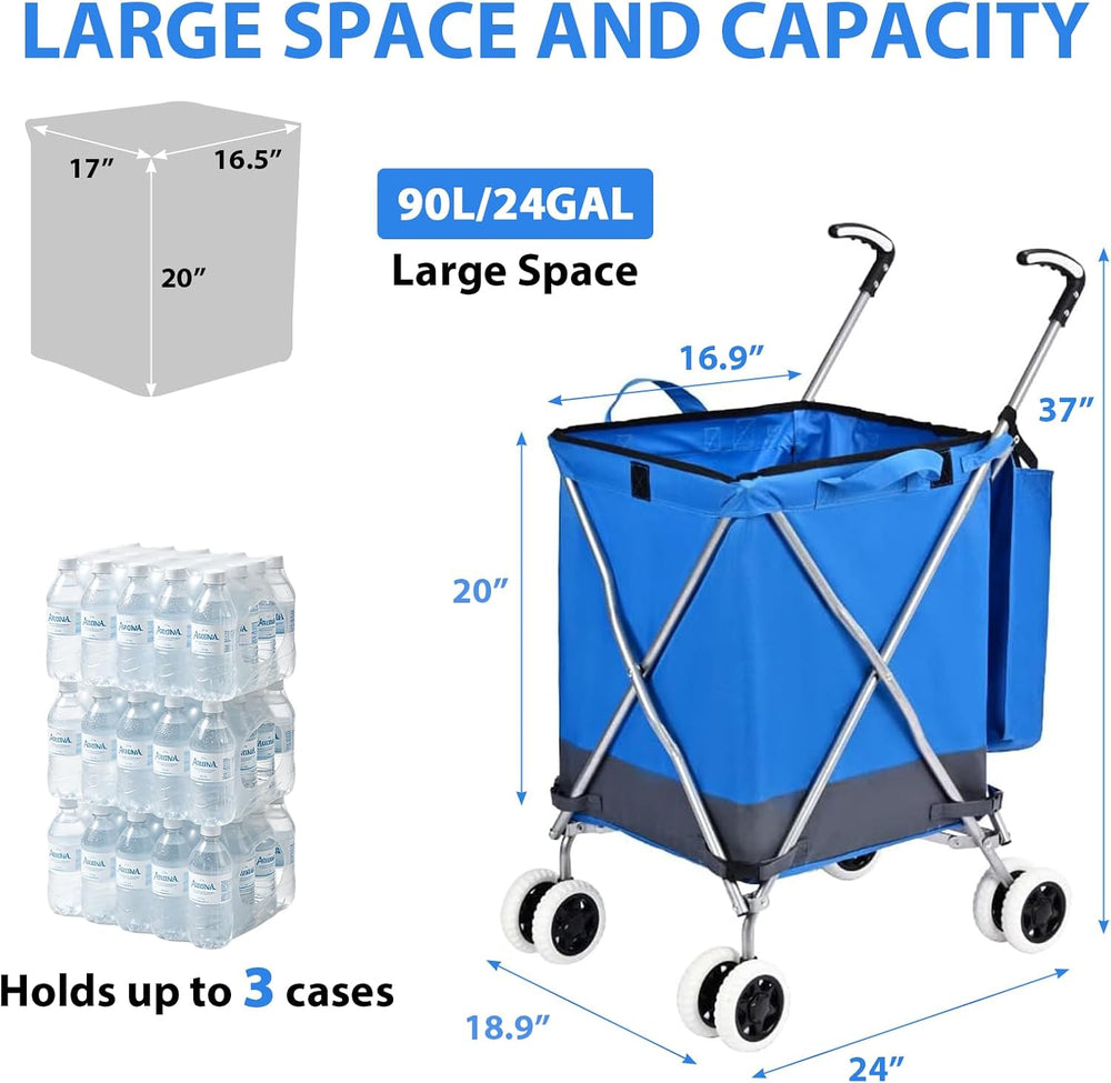 Folding Shopping Cart for Groceries Utility Cart with Cover