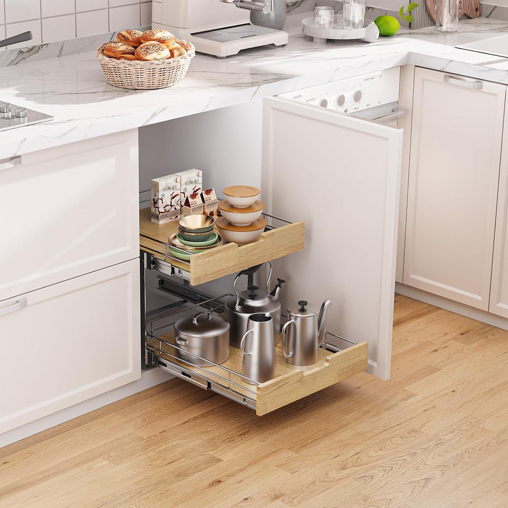 Sikarou Pull Out Cabinet Organizer,Heavy-Duty Slide Out Shelf, Wood and Wire ...