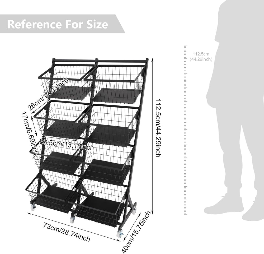 Store Snack Display Rack with Wheels, Fruit & Vegetable Storage Rack