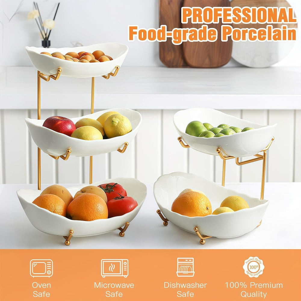 3 Tier Fruit Basket, Ceramic Fruit Bowl for Kitchen Counter 6