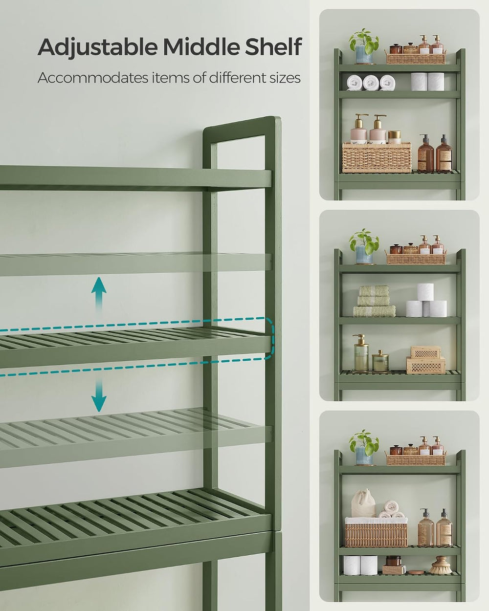 SONGMICS 3-Tier Bamboo Over The Toilet Storage, Adjustable Shelf, 66.9'