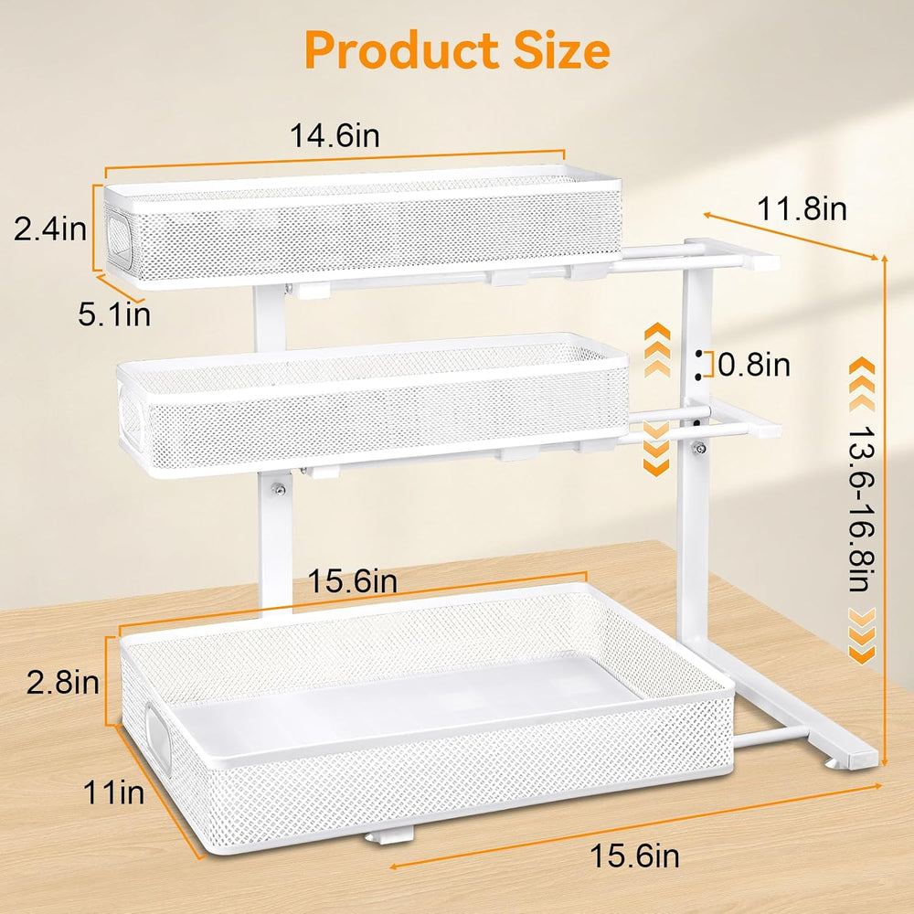 3 Tier Adjustable Under Sink Organizer for Bathroom & Kitchen(2Pack, White)