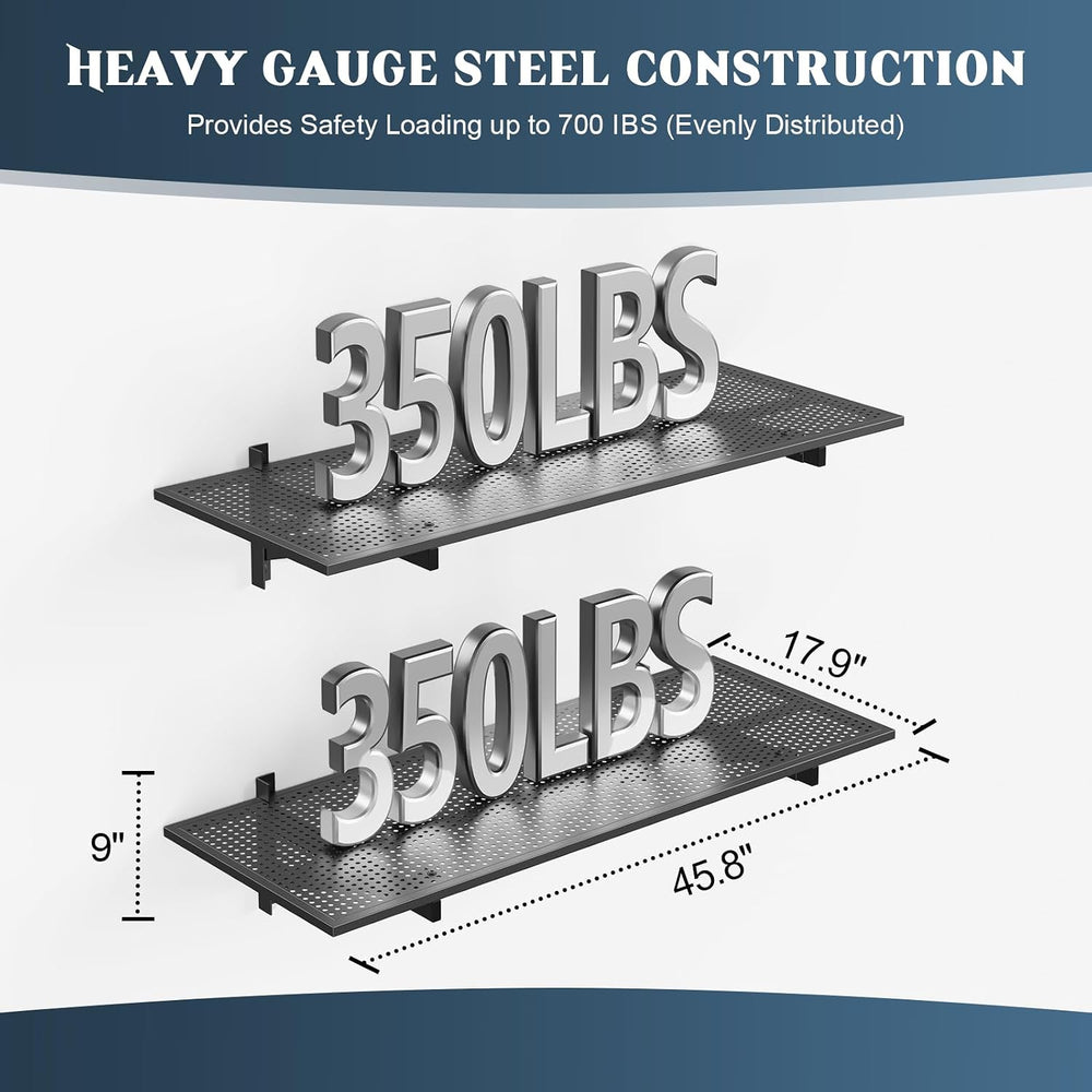 2 Pack Garage Wall Shelving, 1.5x4ft, 700LBS Integrated Wall Shelves
