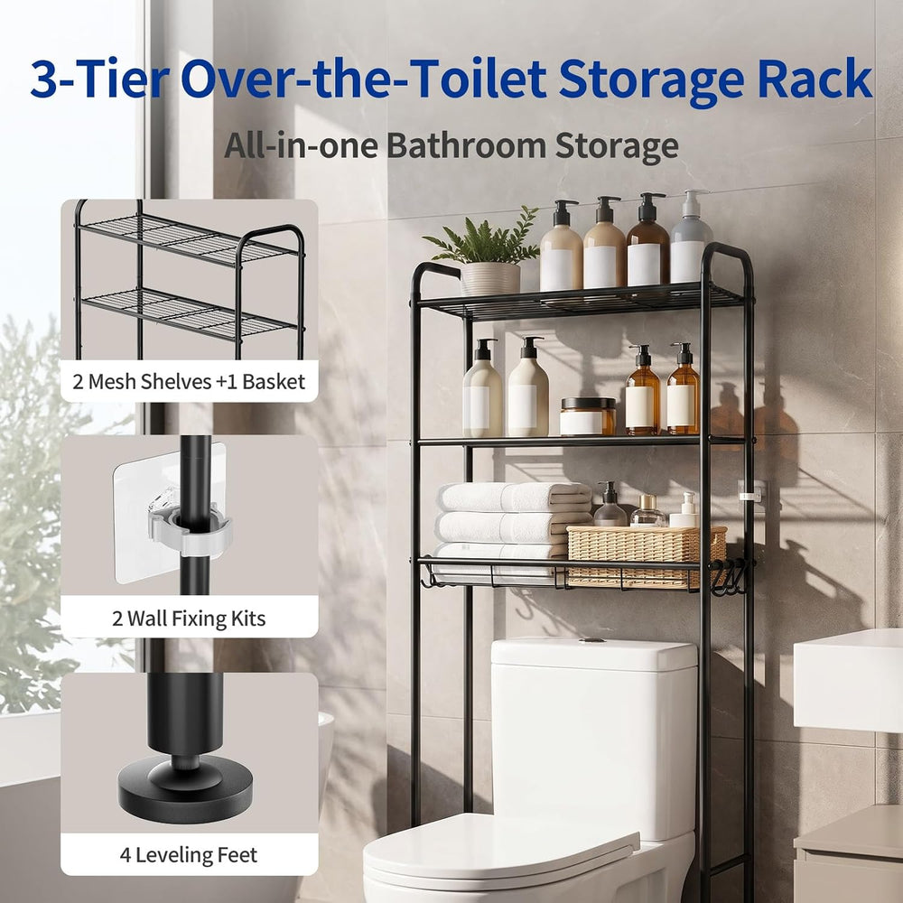 Delamu Over Toilet Storage Rack, 3 Tiers (62.8"H) Bathroom Organizer Shelf