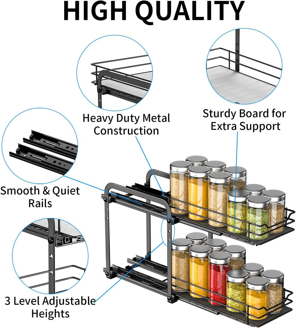 RCHYFEED 2 Tier Pull Out Spice Rack for Inside Cabinets,5.5" Wx10.5 Dx9.5 H