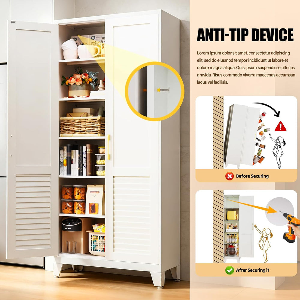 75"H Kitchen Pantry Storage Cabinet with Doors and Shelves