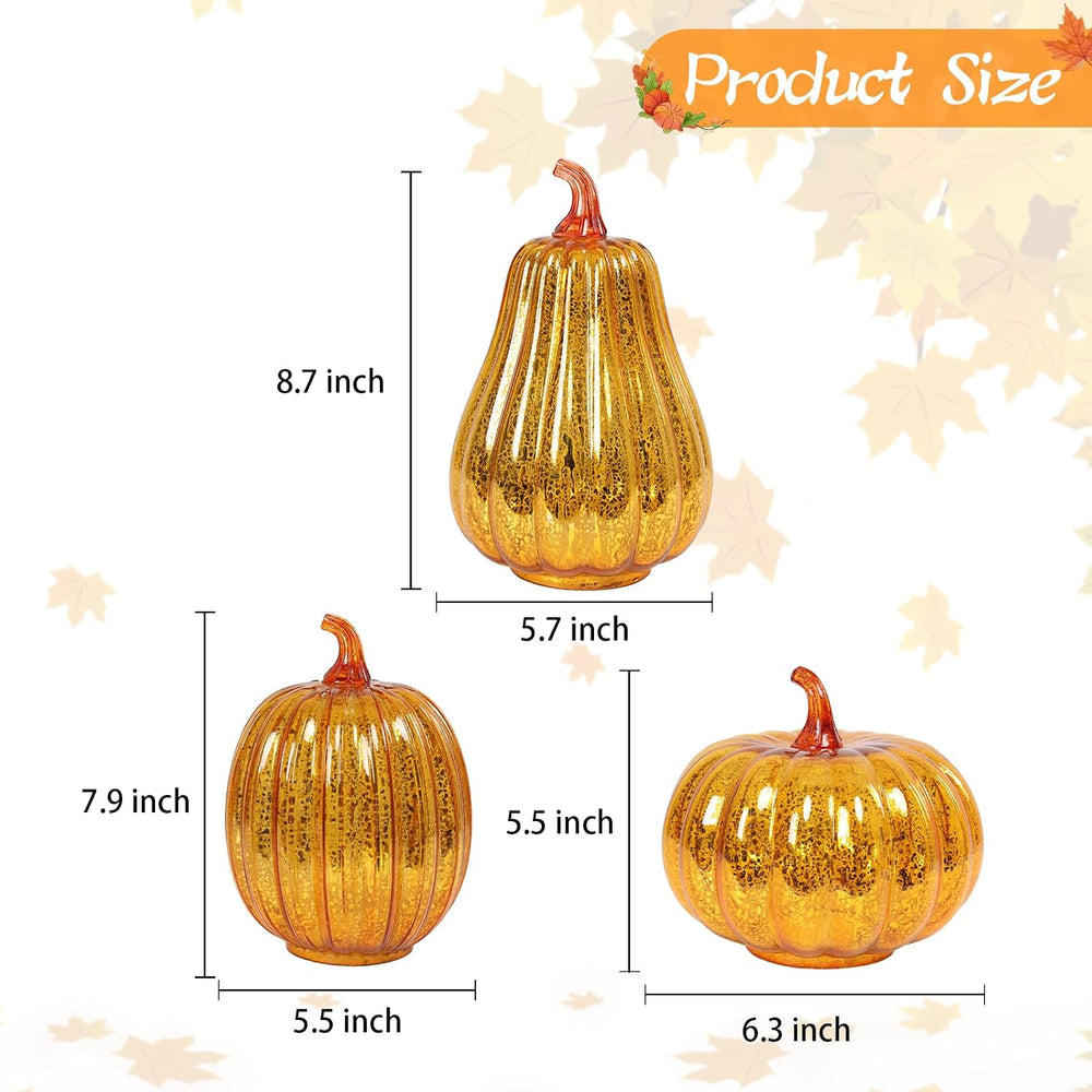 MUMTOP Mercury Glass Pumpkins Light 3PCS Halloween Fall Pumpkin Decor