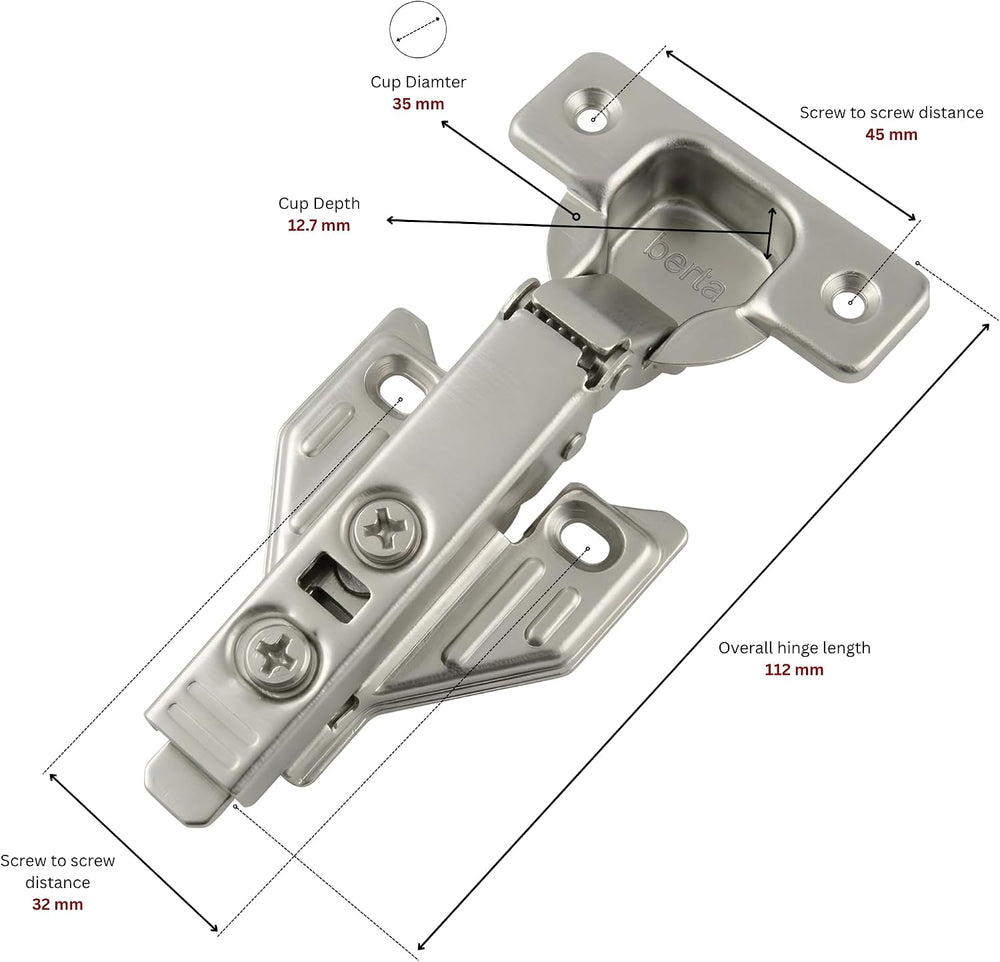 Berta, 100-Pack Full Overlay 110° Face Frame Soft Close Cabinet Hinges