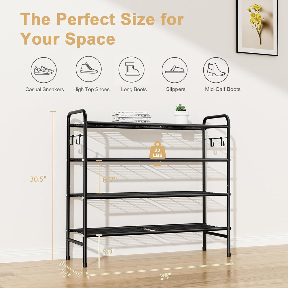 VILICK 4-Tier Shoe Rack 33" Wide Metal Shoe Organizer Long Shoe Storage ...