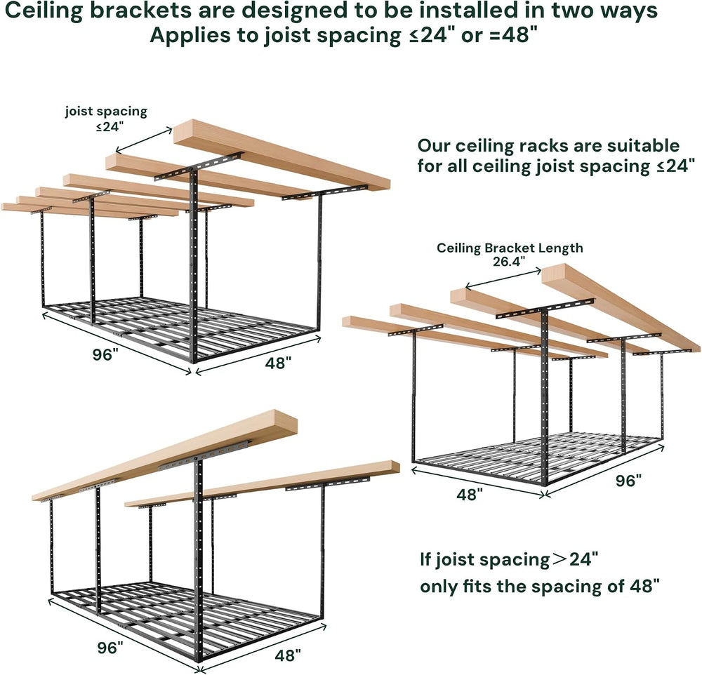 SunsGrove 4x8 Overhead Garage Storage Rack Organization, Adjustable Ceiling M...