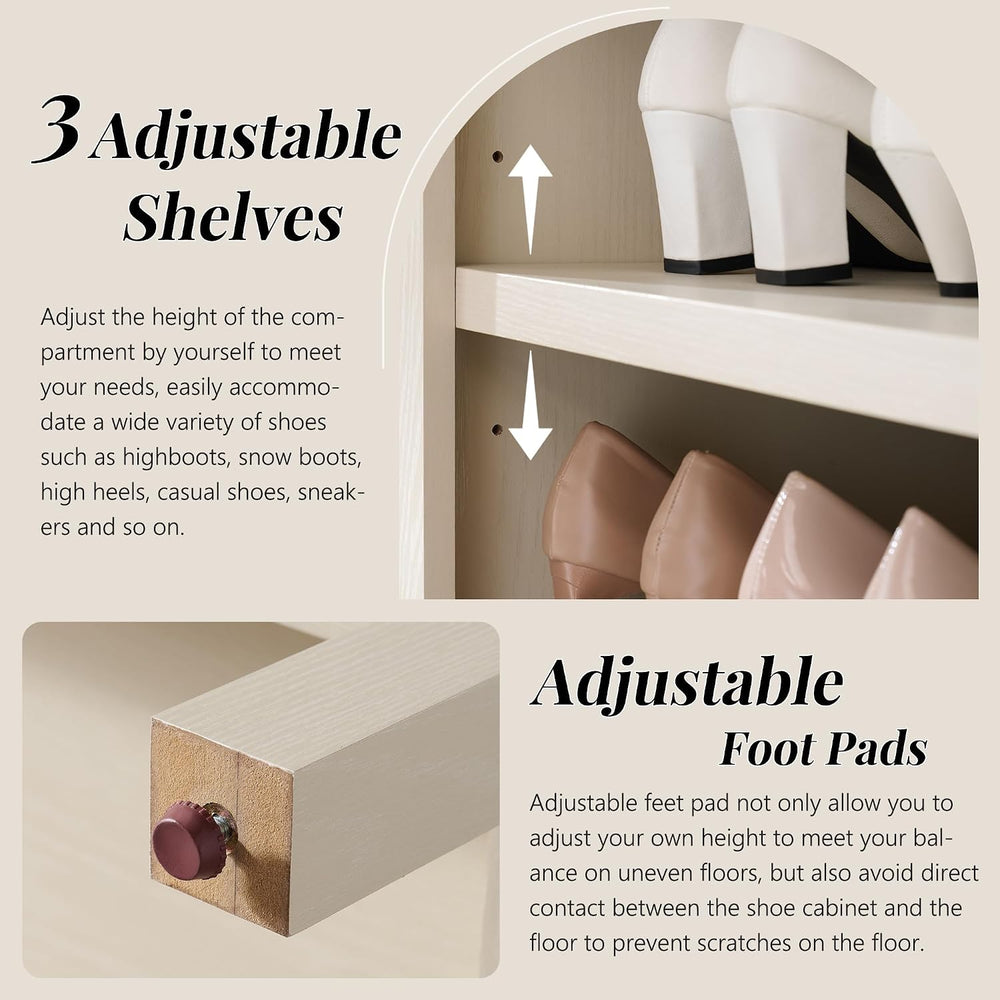 IFGET 71" Tall Arched Shoe Storage Cabinet, 7 Tiers Shoe Rack-Cream