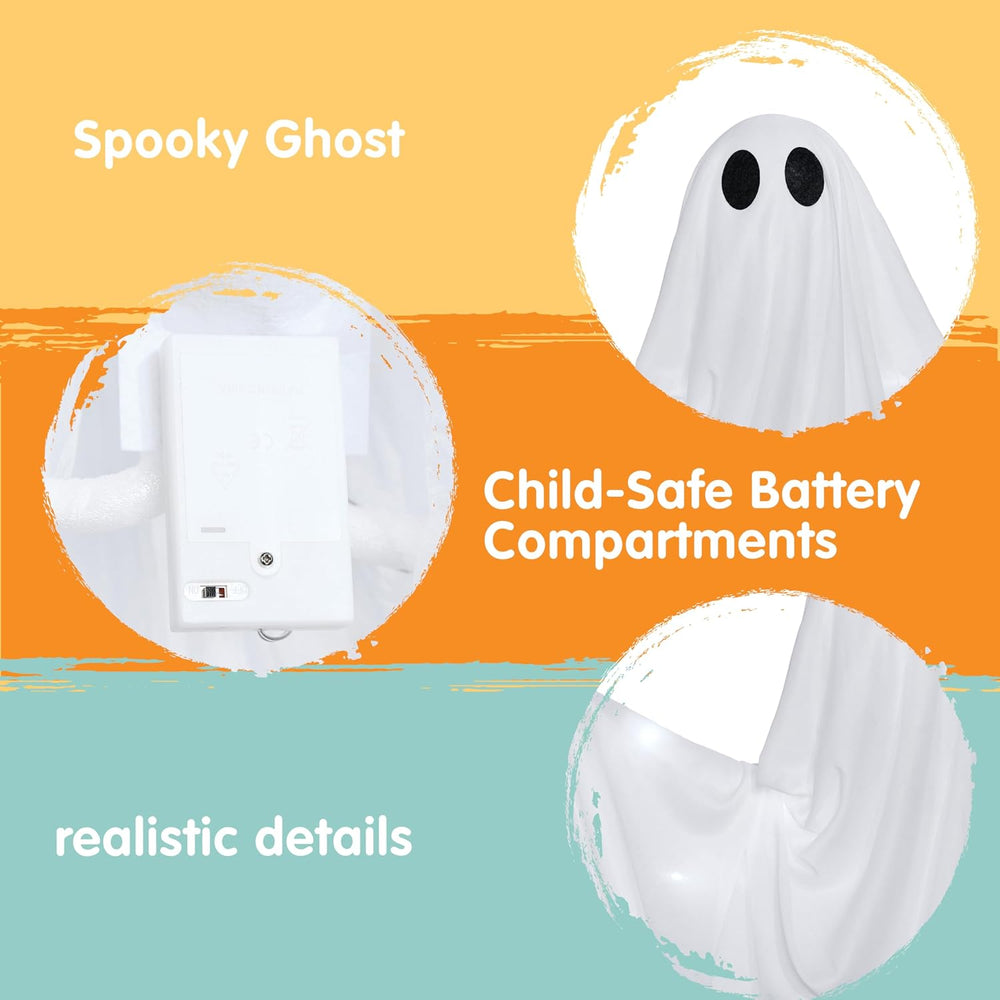 JOYIN 2 Pcs 47” Halloween Light up Hanging Ghost Decorations Outdoor, Cold Wh...